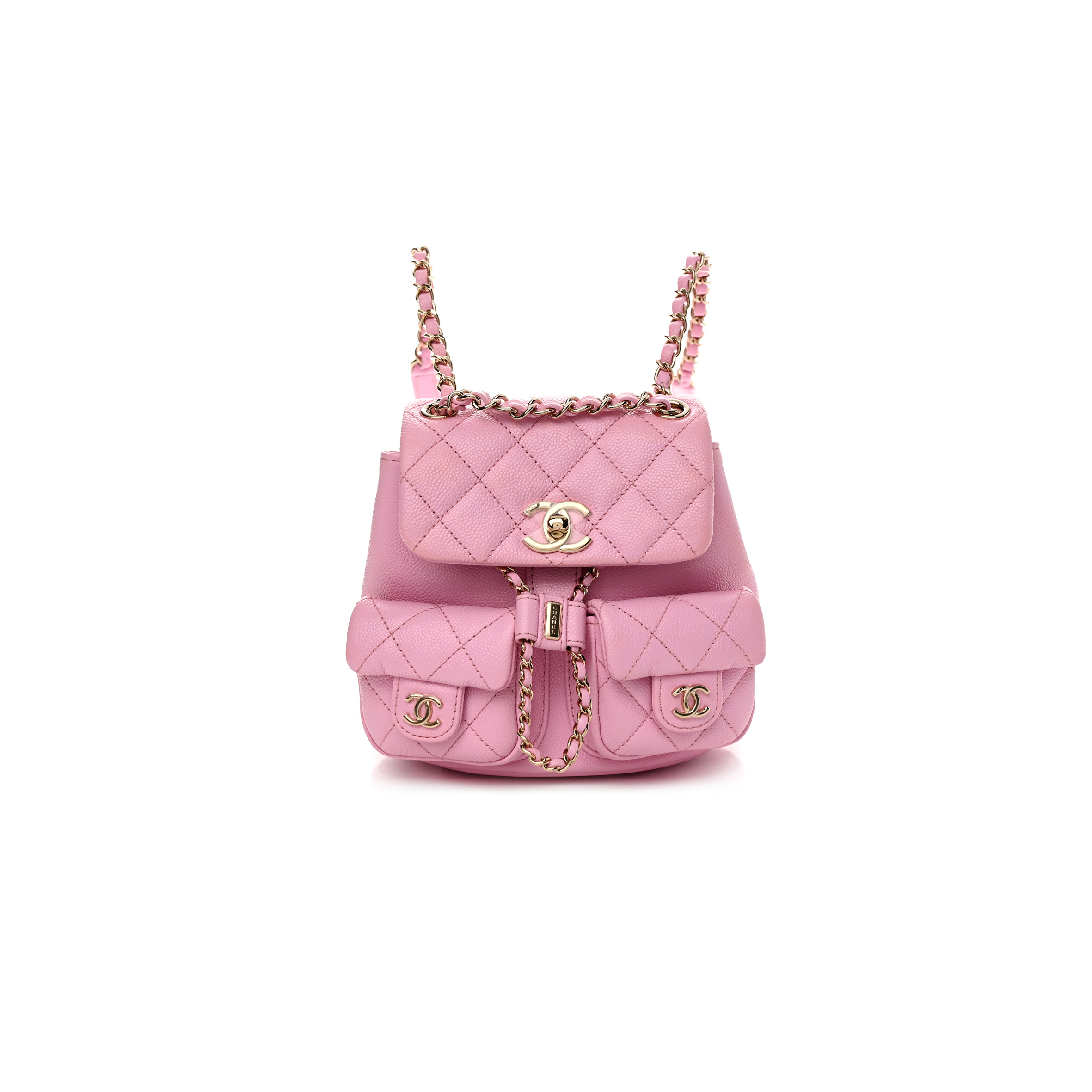 Ch*el small quilted caviar duma pockets drawstring backpack as3787 (17.5*16.5*10cm)